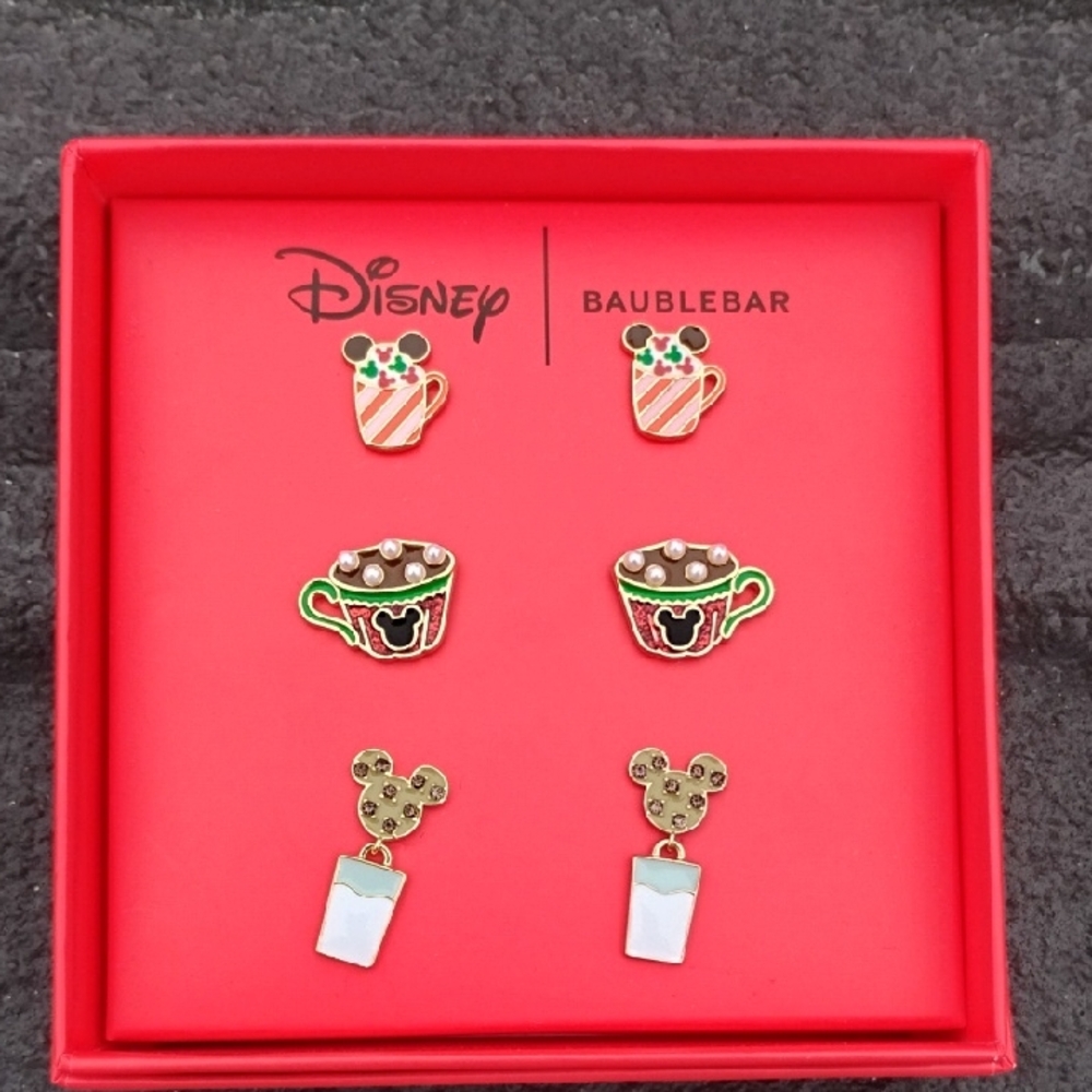 BaubleBar Disney Holiday Earrings Set - Red, Green, White, Gold